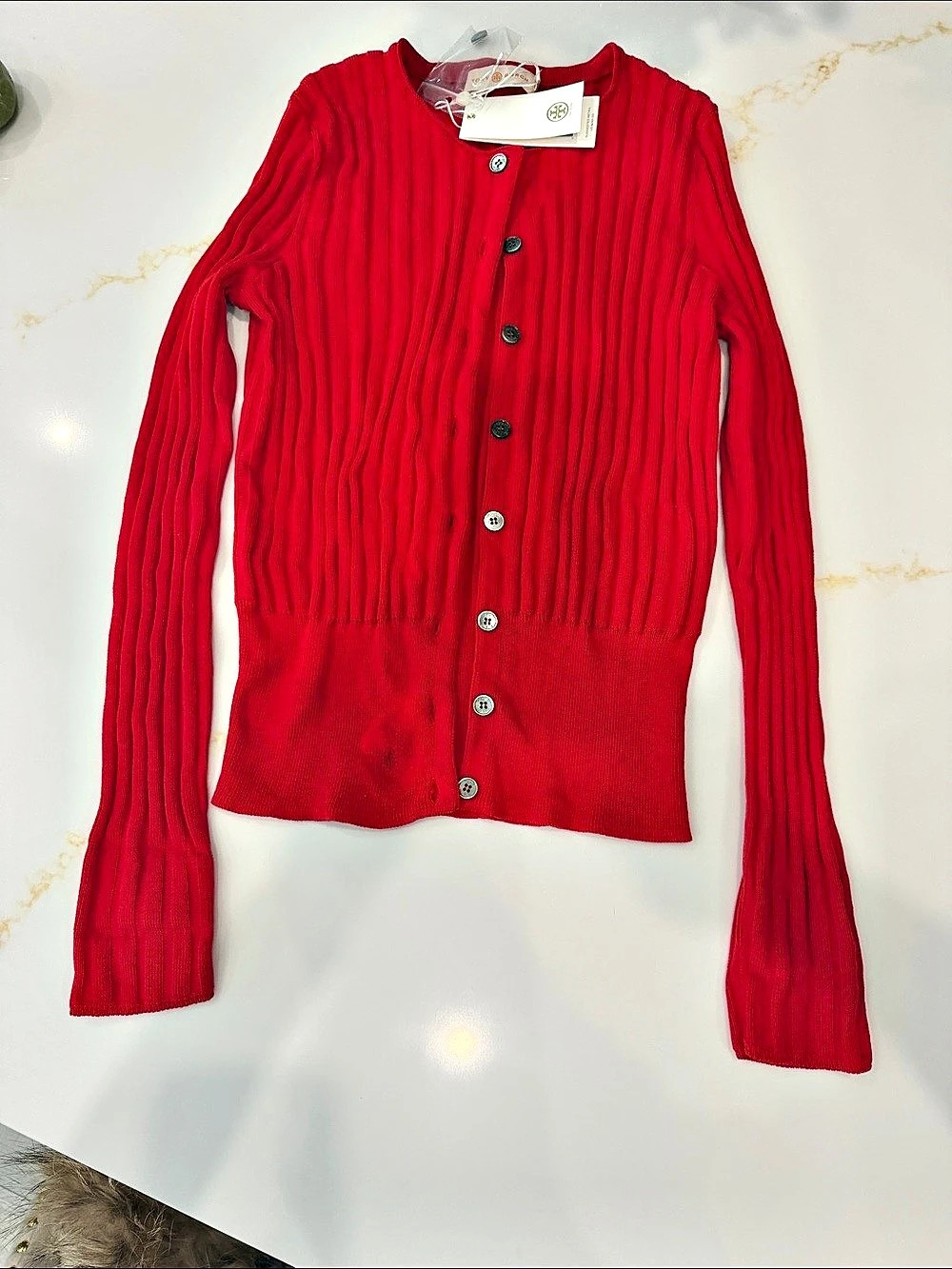 Tory Burch Simone Cardigan Ribbed Button-Front Red NWT